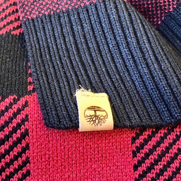 Timberland Red & Black Neck Scarf Acrylic Soft Plaid Checks Mens 65" x 9.5" - Picture 3 of 9
